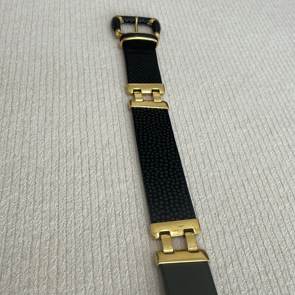 Womens Black Leather Dress Belt With Gold Accent Links